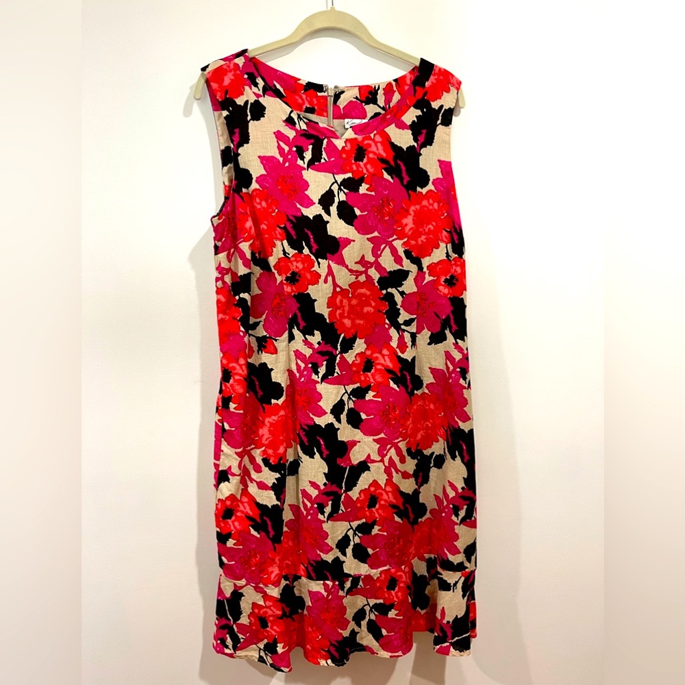 Kim Rogers Vibrant Pink & Red Floral Sleeveless Shift Dress